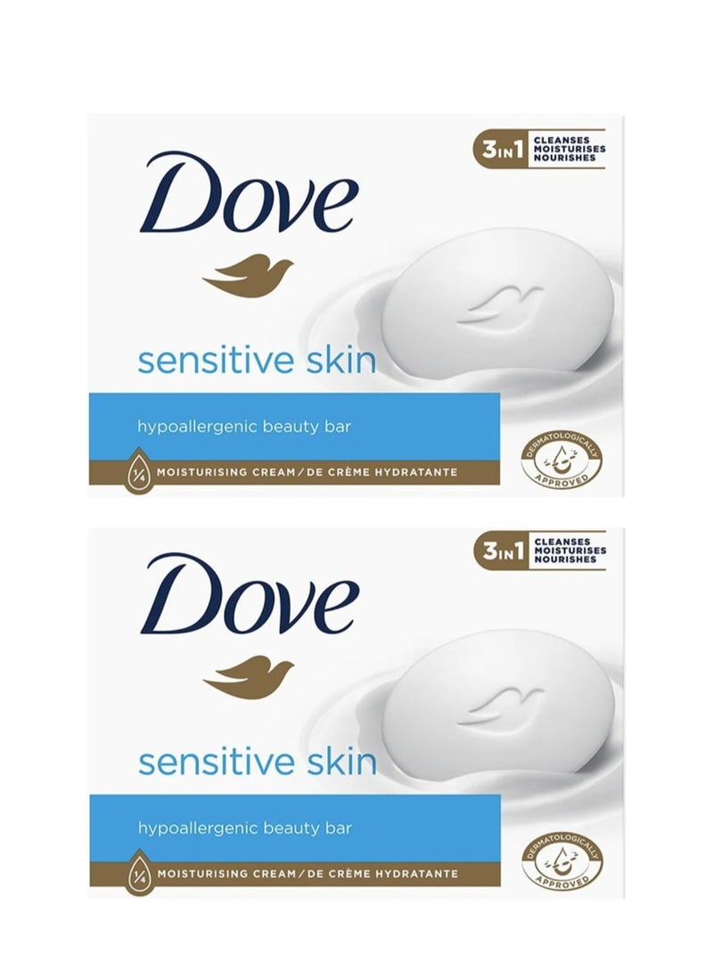 Dove Beauty Cream Bar Sensitive Skin, 90g x 2 Pcs | Mild & Fragrance-Free Soap Bar with ¼ Moisturizing Cream - Image 1